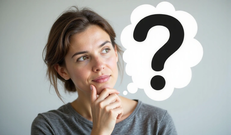 Una persona che pensa con un punto interrogativo sopra la testa, simbolo di domande frequenti