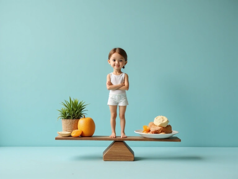 Una persona in piedi su una bilancia, che mostra un sorriso sereno e un simbolo di equilibrio, rappresentando una gestione del peso sana e un benessere duraturo.